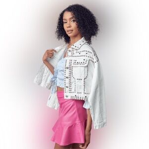 White oversized studded denim jacket